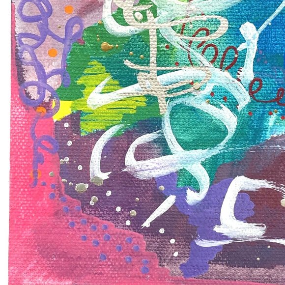 Scripting - Original Wall Art Liquid Oil Paint & Marker Signed Painting 6”x8” - Picture 4 of 8